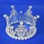 Women Girls Retro Man-made Pearl Crown Bride Tiara Cake Topper Decoration For Baby Shower Wedding Party (Silver)
