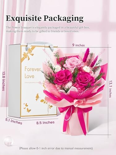 Preserved Flowers Bouquet, Forever Flowers for Delivery, Mothers Day Long-Lasting Real Roses Bouquet, Anniversary Birthday Flowers Gifts for Mom Grandma Women Wife Her (Hot Pink)