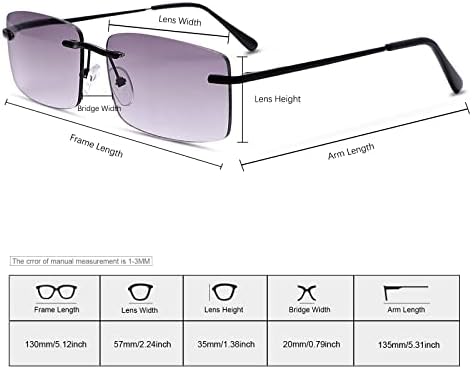 MIRYEA Rimless Full Reading Glasses UV Protection Spring Hinge Sunglasses Anti Blue Light Readers for Men Women Non Bifocals
