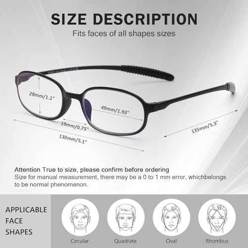 AQWANO 4 Pack Blue Light Blocking Reading Glasses for Men Women, Half Lens Computer Readers, Durable Lightweight TR90 Flexible Frame Eyeglasses Anti Eyestrain (2.0)