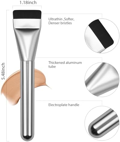 Flat Foundation Brush,Korean Makeup Brush Spatula Facial Brush for Liquid Foundation,Premium Face Makeup Brush for Blending Cream (Silver)