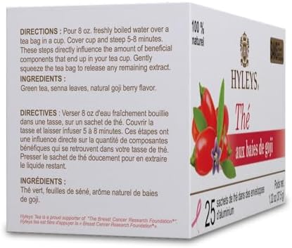 Hyleys Goji Berry Senna Green Tea - Natural Gentle Laxative for Constipation Relief - 25 Tea Bags