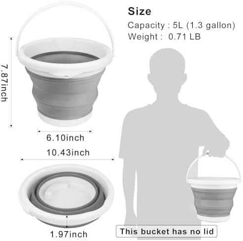 Collapsible Mop Bucket and Ice Bucket-5L(1.3 Gallon) Household Cleaning Silicone Dust Mops Bucket with no Wringer Set,Portable Bathroom Cleaning Supplies Bucket for Cleaning Caddy Spin Mops for Floor
