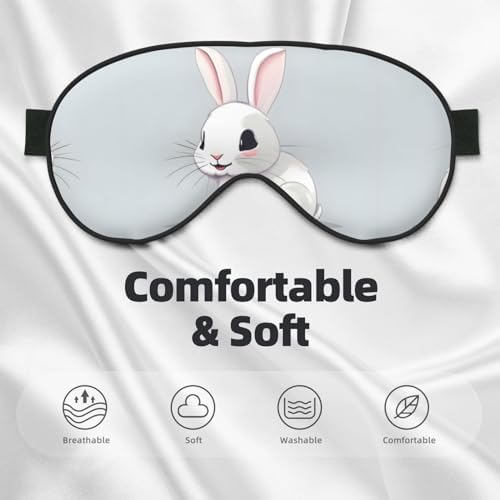 Cute White Rabbit Print Unisex Sleeping Eye Mask,Soft Comfortable Light-Blocking Eye Mask
