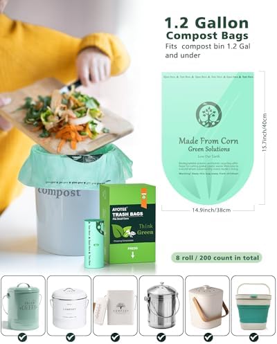 AYOTEE 200 Count 1.2 Gallon Small Biodegradable Trash Bags, Compost Bags for Countertop Bin, 4.5 Liter Mini Trashbags Compostable Trash Bag Small Waste Basket Liners for Bathroom Kitchen Pet