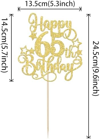 1 PCS Happy 65th Birthday Cake Topper Glitter Cheers to 65 Years Birthday Cake Pick Hello 65 Fabulous Cake Decoration for Happy 65th Birthday Anniversary Party Decorations Supplies Gold