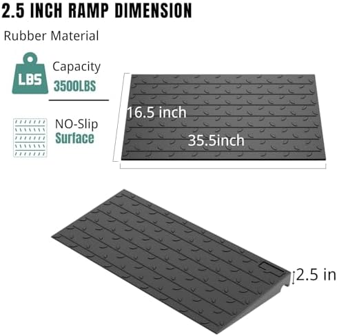 BESEA 2.5" inch Threshold Ramp Rubber Wheelchair Ramp, No-Slip Surface 3500 Lbs Load Capacity for Home Doorways Driveways Curb