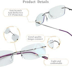 LifeArt Blue Light Blocking Computer Reading Glasses,Men's and Women's Rimless Frame (Purple, +2.25 Magnification)