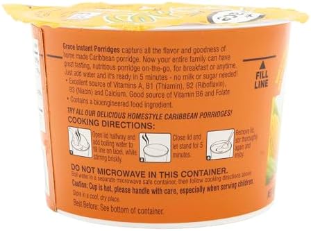 Grace Instant Cornmeal Porridge 12 Pack- 2.1oz Each - Jamaican Hot Cereal - Quick Breakfast Mix - Ready in Minutes