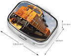 Freight Train Pill Box 2 Compartment Medicine Pill Organizer Square Pill Case for Purse & Pocket Travel Pillbox Portable Metal Medicine Vitamin Fish Oil Organizer Unique Gift