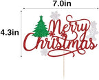 Merry Christmas Cake Topper, Red glitter Xmas Holiday Cake Decorations, for Winter, Santa, Happy New Year Party, Christmas Theme Gingerbread Man Party Cake Decorations