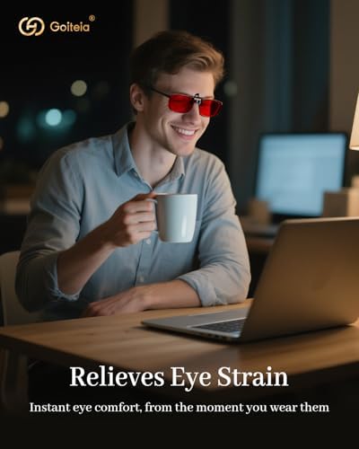 Goiteia Red Clip on Blue Light Blocking Glasses for Sleep-Block Blue & Green Light, Improve Sleep, Relieve Eye Strain and Headaches, Red Light Glasses for Screen Use
