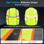 W&H Hi Vis Safety Long Sleeve Shirts Reflective High Visibility Birdeyes Class 3 Shirts,Construction Work