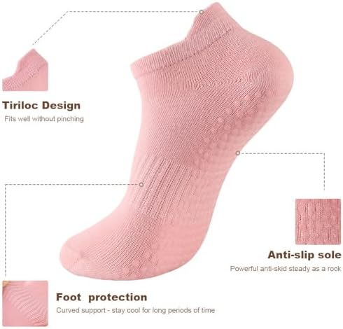 5 Pairs Pilates Socks with Grips for Women Non Slip Grip Yoga Crew Socks for Barre Hospital Barefoot Workout