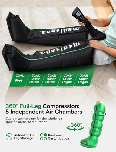 Medisana Leg Massager with Heat and Compression, Full Leg & Foot Massager Compression Boots with 6 Modes, 5 Intensity and 3 Heat for Circulation and Pain Relief