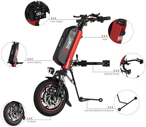 A5 Electric Handcycle Wheelchair Power Attachment, Wheelchair Motor Attachment for Manual to Electric Upgrade, 12.8Ah, 36V 500W, Side Connection