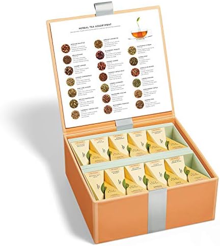 Tea Forte Premium Tea Chest Presentation Box Gift Set Sampler, 40 Count Individually Wrapped Handcrafted Pyramid Tea Infuser Bags, Herbal Tea