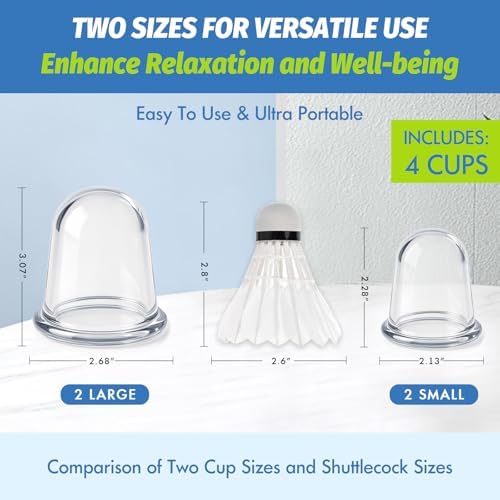 ELERA Silicone Cupping Therapy Set – Transparent Massage Cups in 2 Sizes (2×L & 2×M) for Body Relaxation, Cellulite & Home Wellness (Classic Straight 4-Pack)