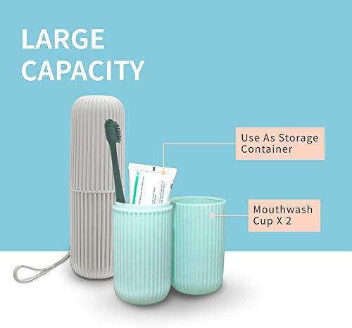 Sunenlyst 2Pcs Travel Toothbrush Holder, Portable Toothbrush Case for Traveling, Camping, Business Trip and School, Multifuction Plastic Toothbrushes Toothpaste Set with Two Colors（Length：7.7"