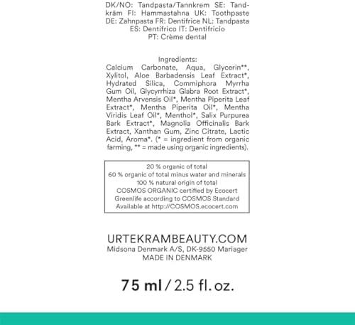 Urtekram Bio9 Fluoride Free Strong Mint Toothpaste 75ml