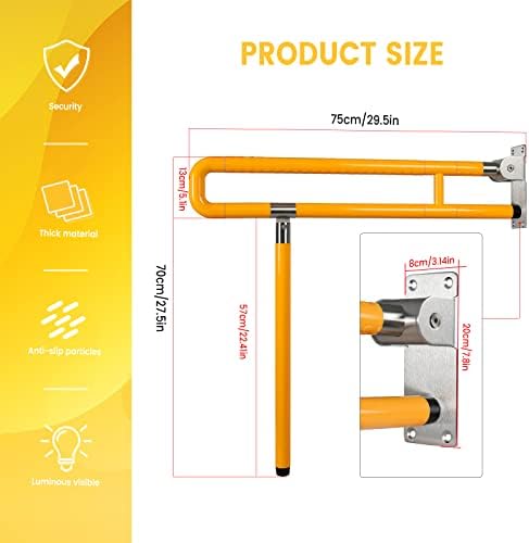 Handicap Grab Bars Rails, 29.5 Inch Foldable Toilet Bar Flip Up Arm Rails with Anti-Slip Grip Shower Assist Aid Safety for Elderly Pregnant Women Disabled Bar (Yellow)