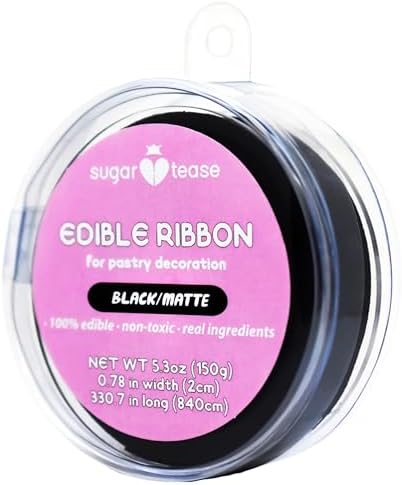 Edible Ribbon, Edible Bow for Cake Cupcake Pastry Dessert Decorations Toppers and Cake Borders 330.7in L x 0.78in W (Matte, Black)