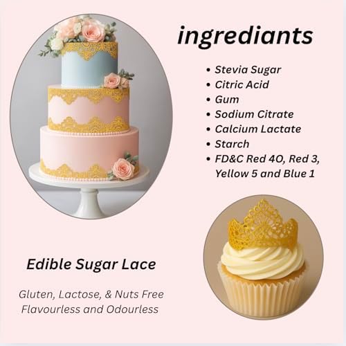 3 Pieces Shiny Gold Honeycomb Edible Sugar Cake Lace Strips - Ready to Use Handcrafted Decoration with 3D Effect