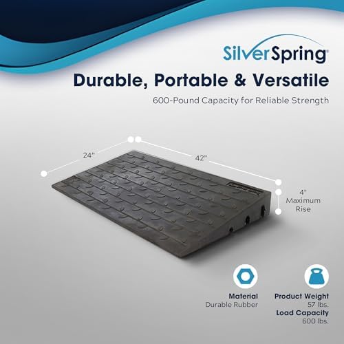 Silver Spring Threshold Ramp, Solid Rubber 4" Maximum Riser with 3 Channels, Black - Mobility Assistance Ramp for Wheelchairs, Scooters, and Power Chairs