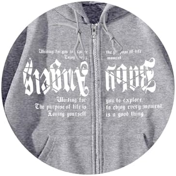 Men's Gothic Printed Hoodies Casual Long Sleeve Zip Up Hoodie Y2K Long Sleeve Sweatshirts