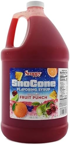Snappy Fruit Punch Sno Cone Syrup, 1 Gallon (128 ounces) Size, Ready to Use For Snow Cone Machines, Flavored Syrup for Shaved Ice, 14 Snow Cone Flavor Options