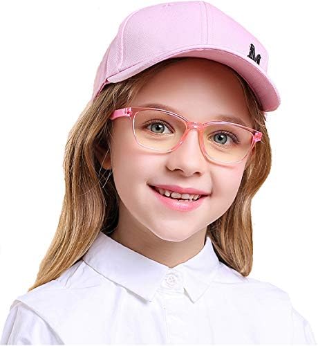 Kids Blue Light Blocking Glasses 2 Pack, Anti Eyestrain & UV Protection, Computer Gaming TV Phone Glasses for Boys Girls Age 3-9 (Clear+Transparent Pink)