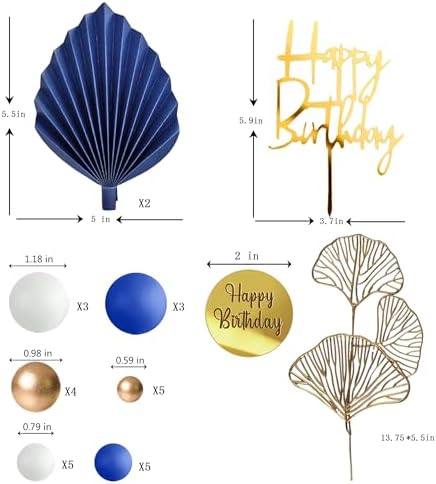 Blue White Gold Balls Cake Toppers Balls Birthday Cake Decorations for Birthday Boho Wedding Baby Shower Party Decoration (Blue White Gold)