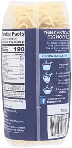 Blue Dragon Thin Cantonese Egg Noodle Nests, 10.58 Oz (Pack of 1) Four Simple Ingredients| Pre-portioned in 6 nests| Vegetarian Friendly