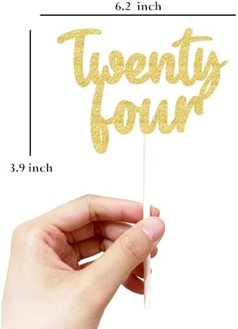 24th Birthday Cake Topper, Gold, 1 Count, 7.3 Inches, Birthday Party
