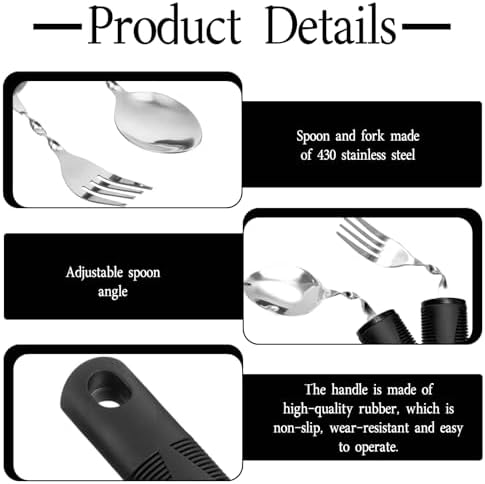 Bendable Adaptive Utensils,1 Pcs Spoon,1pcs Fork(Black),for Elderly, Disabled People, Parkinson’S, Arthritis, Hand Tremors, Weak Hand Grip & Handicapped,Convenient for Independent Eating