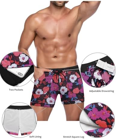 COOFANDY Swim Trunks for Men Sexy Swim Brief Square Leg Swimsuit Swimming Short Bathing Suit with Pocket S-XXL