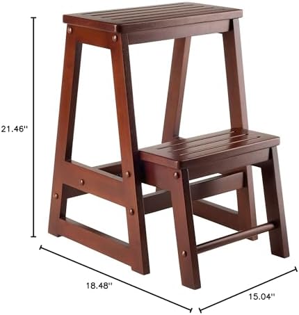 Winsome Beech Wood Double Step Stool, Antique Walnut (94022)