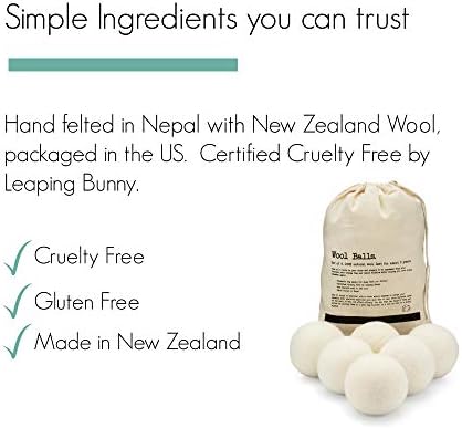 Molly's Suds Wool Dryer Balls | XL, Premium Organic Fabric Softener, Hypoallergenic, Hand-Felted, Reusable, Reduce Drying Time | White, Set of 6