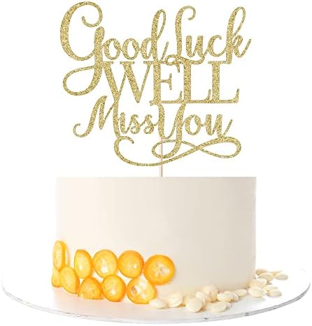 Kaoenla Good Luck We'll Miss You Cake Topper - For Graduation, Job Change, Farewell, Parting, Retirement, Housewarming Party Supplies (gold)