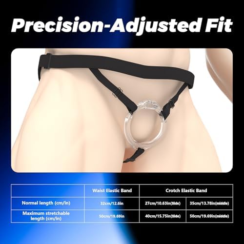 Adjustable Three-Way Anti-Slip Male Chastity Cage Belt - High Elasticity Chastity Device Accessory Elastic Band Chastity Strap with Heart-Shaped Buckle for Sissy Cock Cage BDSM Sex Toy for Men - Black