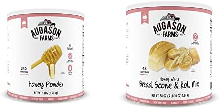 Augason Farms Honey Powder 3 lbs & Honey White Bread Scone & Roll Mix Emergency Food Storage #10 Can