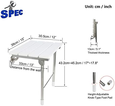 Folding Shower Seat Wall Mounted with Legs, Foldable Shower Chair for Inside Shower, Fold Down Shower Bench for Seniors (White, Fixed Height)