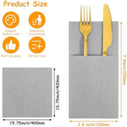 50 Pack Disposable Airlaid Paper Napkins, Dusty Blue Napkins,Prefolded Dinner Napkin with Built in Flatware Pocket for Silverware, Wedding Party Christmas Baby Shower, Gray Blue