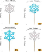 Rsstarxi 24 Pack Snowflake Cupcake Toppers Glitter Winter Frozen Theme Cupcake Picks Baby Shower Cake Decorations for Snowflake, Christmas, Kids Birthday Party Supplies Silver and Blue