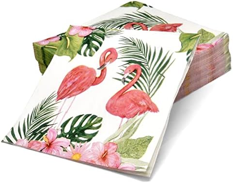 Gift Boutique 100 Pink Flamingo Cocktail Beverage Napkins Disposable Paper Tropical Flamingos Hawaiian Luau Beach Dessert Napkin for Summer Pool Nautical Wedding Bridal & Birthday Party Supplies Decor