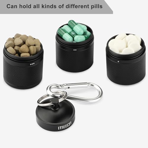 Three Layer Large Pill Organizer, Aluminium, Metal Dispensers, Waterproof, Can Store Pills Anything Sizes, Vitamins, Cod Liver Oil, Supplements and Medication (Black)