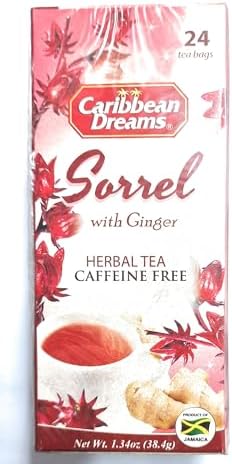 Caribbean Dreams Sorrel & Ginger Tea, 24 Tea Bags, All Natural, Caffeine Free, Herbal Tea, White, (CD S&G)