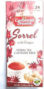 Caribbean Dreams Sorrel & Ginger Tea, 24 Tea Bags, All Natural, Caffeine Free, Herbal Tea, White, (CD S&G)