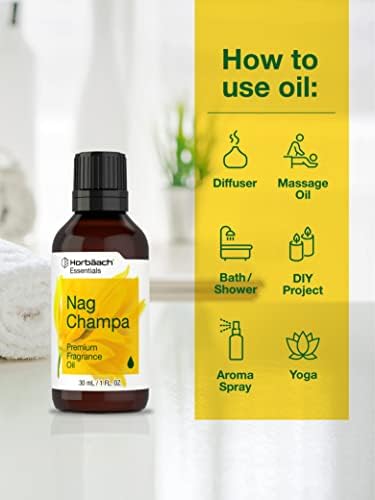Horbäach Nag Champa Fragrance Oil | 1 fl oz (30ml) | Premium Grade | for Diffusers, Candle and Soap Making, DIY Projects & More
