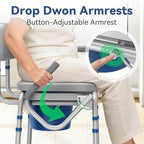 Loyoda Drop Arm Bedside Commode, Commode with Padded Seat and Backrest, 500lbs Capacity, 5.81QT Removable Bucket, Adjustable Height Portable Toilet for Adults, Gray